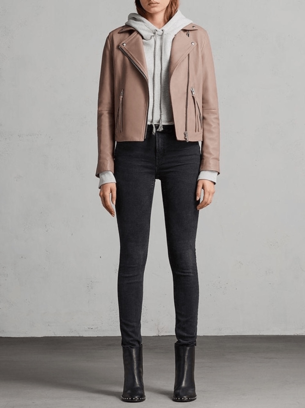 All Saints Blush Leather Moto lamb Leather Jacket